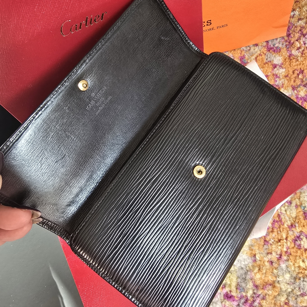 Authentic Louis Vuitton Black Epi Trifold Wallet